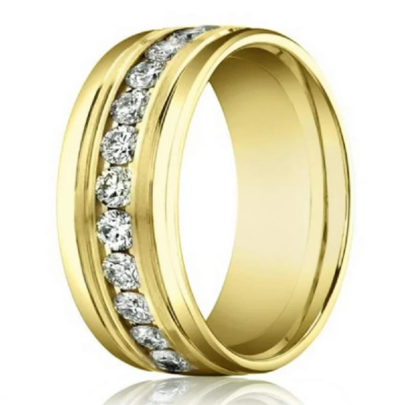 Arced gem ring-8mm 14k Yellow Gold Mens Diamond Eternity Wedding Band