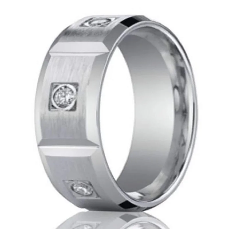 Pine cluster ring-8mm Contemporary Diamond Eternity 14K White Gold Wedding Band for Men