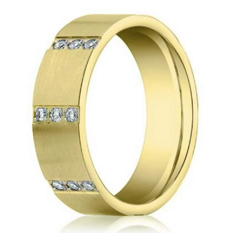 Unified band ring-6mm Contemporary Mens 14K Yellow Gold Diamond Eternity Wedding Band