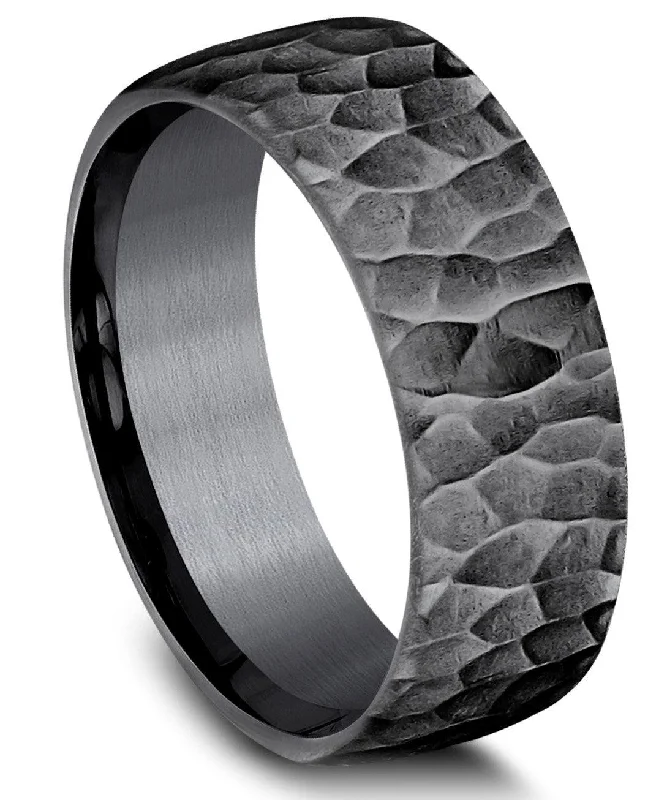 Glimmering gem ring-Benchmark 8mm Black Tantalum Hammer Finish Ring