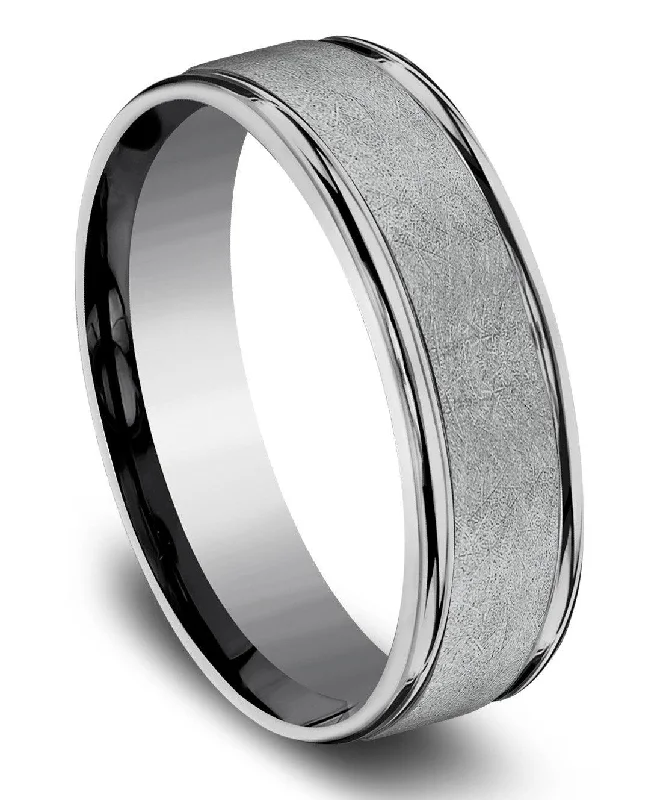 Subtle filigree ring-Benchmark Tantalum Swirl Center High-Polish Edge Comfort Fit Band- 6.5mm