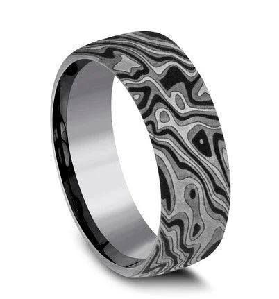 Raw garnet ring-Benchmark Tantalum Mokume Pattern -7.5mm