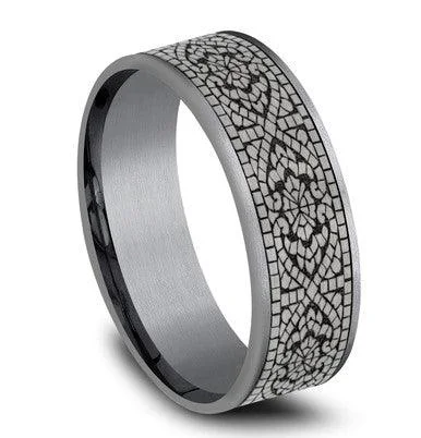 Galactic design ring-Benchmark Tantalum and Black Titanium Mosaic Pattern -7.5mm