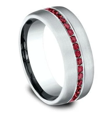 Edge-set ring-Benchmark Tantalum With Red Ruby Eternity Band - 8mm