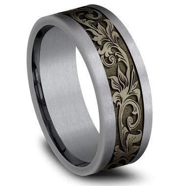 Forged gold ring-Benchmark Tantalum and Bronze Vintage Script Pattern Straight Edges