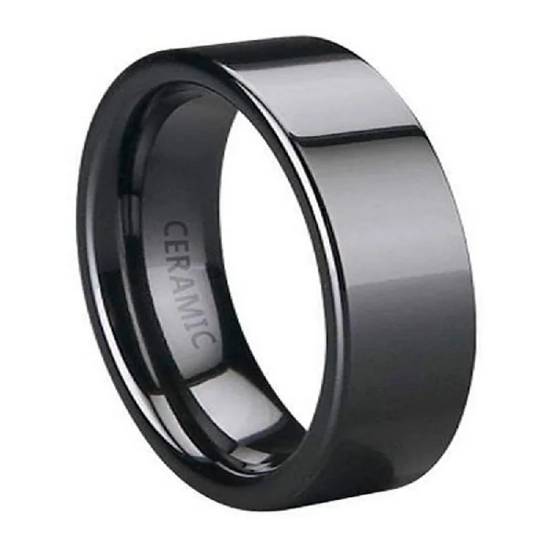 Satin granite ring-Men's Black Ceramic Band Flat Profile and Glossy Finish | 6mm