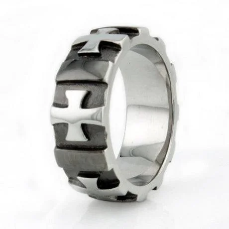 Rising band ring-Stainless Steel Gear Edged Cross Ring-8mm