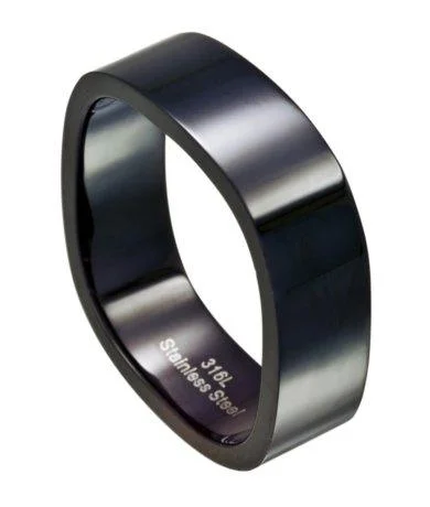 Shimmering minimalist ring-Four Sided Polished Black Stainless Steel Ring for Men | 8mm