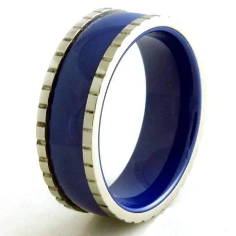 Natural stone ring-Stainless Steel Ceramic Royal Blue Ring With Block Edges-8mm