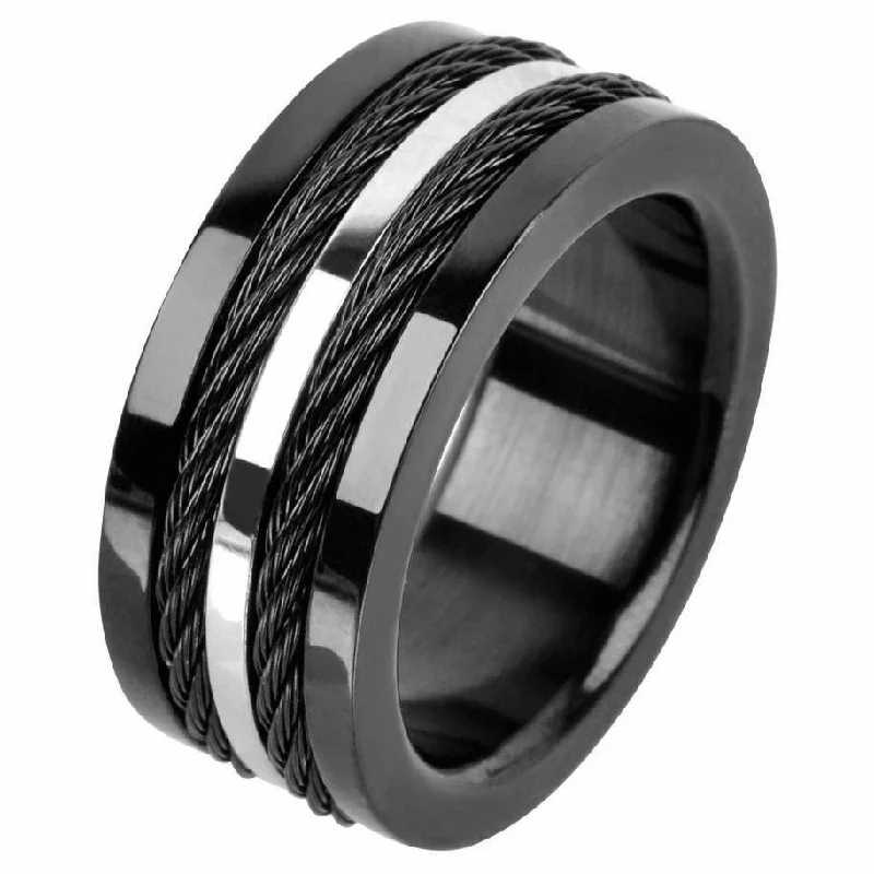 Shiny molybdenum ring-Stainless Steel Solid Carbon Cable Inlay Ring-9.52mm