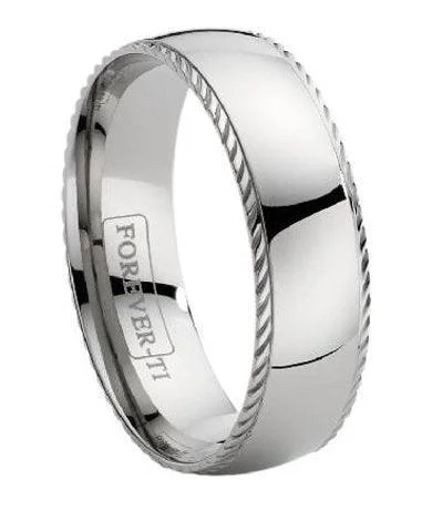 Elevated tier ring-Titanium Wedding Band with a Decorative Ridge-7mm