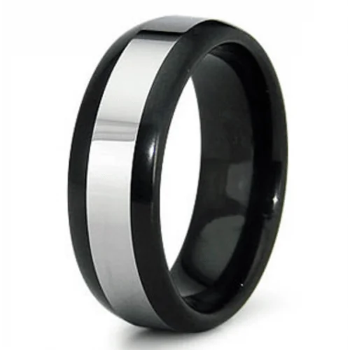 Perforated ring-8 mm High Polished Two Tone Tungsten Band