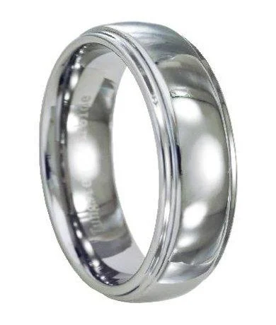 Satin iron ring-Domed with Ridged Tungsten Wedding Band-7mm