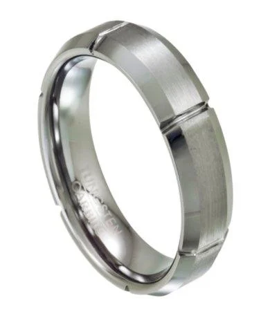 Framed design ring-Tungsten Wedding Ring with Satin Finish and Grooves-7mm