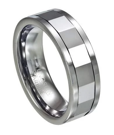 Subtle filigree ring-Men's Mirrored Tungsten Spinner Ring-8mm