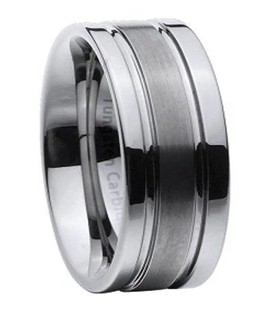 Firm gold ring-Men's Tungsten Carbide Band Satin Center Two Polished Outer Bands | 8mm