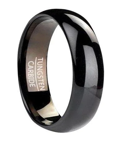 Streaked stone ring-Polished Finish Black Tungsten Men's Ring with Domed Profile-6mm