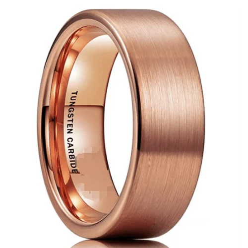 Welded gold ring-8mm Rose Gold Plated Satin Finished Tungsten Wedding Band