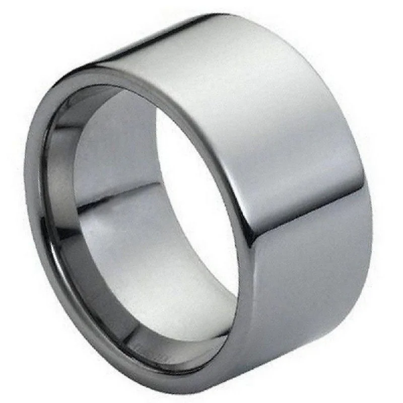 Flat-set stone ring-High Polished Pipe Cut Tungsten Ring -12mm