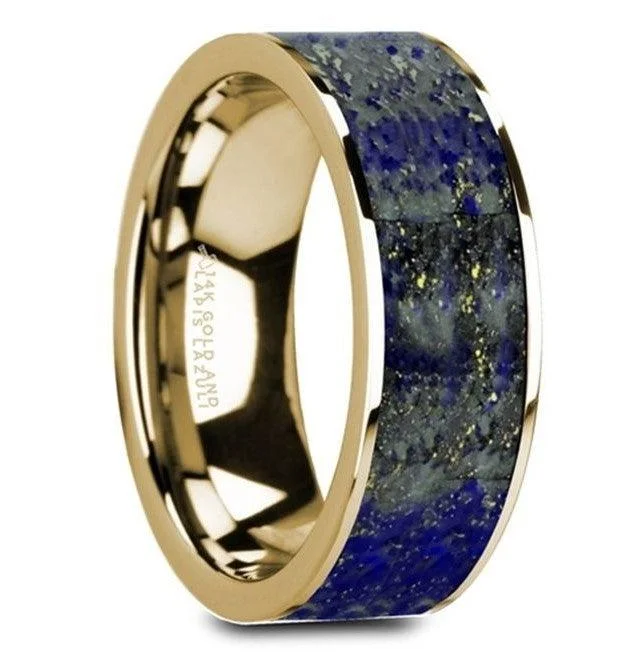 Edge-set ring-GELASIUS Flat 14K Yellow Gold Blue Lapis Lazuli Inlay and Polished Edges