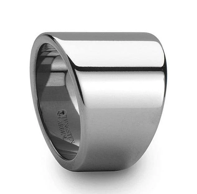 Cloud-cut ring-ATLANTA Flat Polished Finish Tungsten Ring with Asymmetrical Widths - 20mm