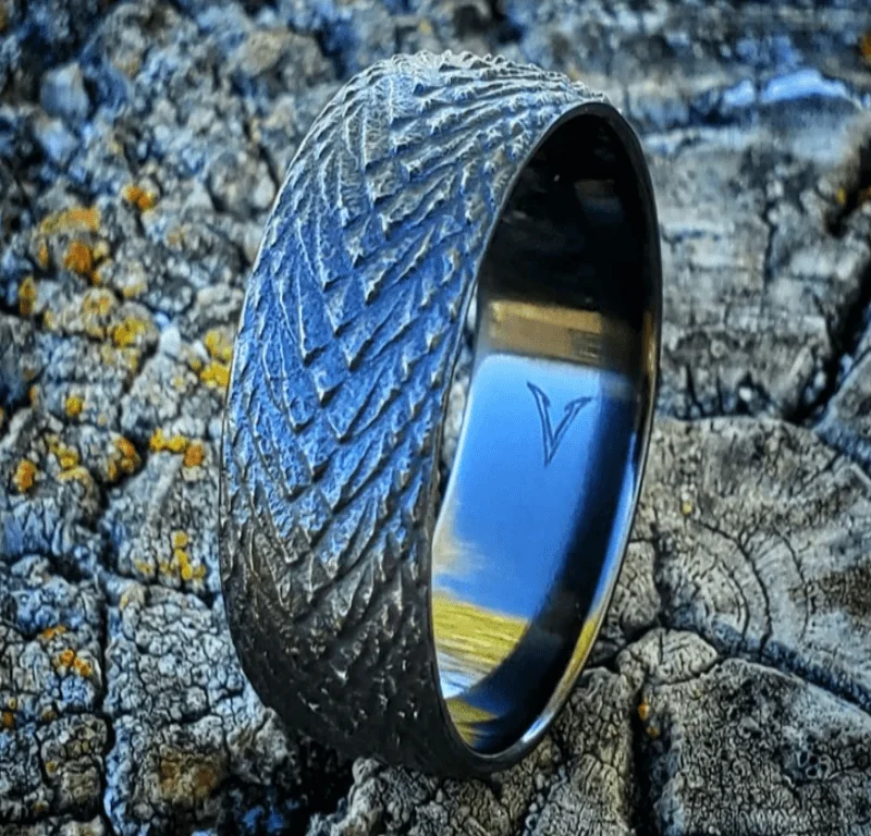 Textured iron ring-Dragon Skin Black Titanium Men's Ring - 9mm