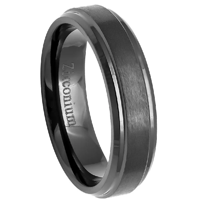 Framed band ring-Men's Black Zirconium Ring Brushed Center with Stepped Edges l 6mm