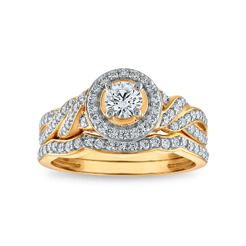 Lifted stone ring-LoveSong EcoLove 1 CTW Lab Grown Diamond Bridal Set in 10KT Yellow Gold