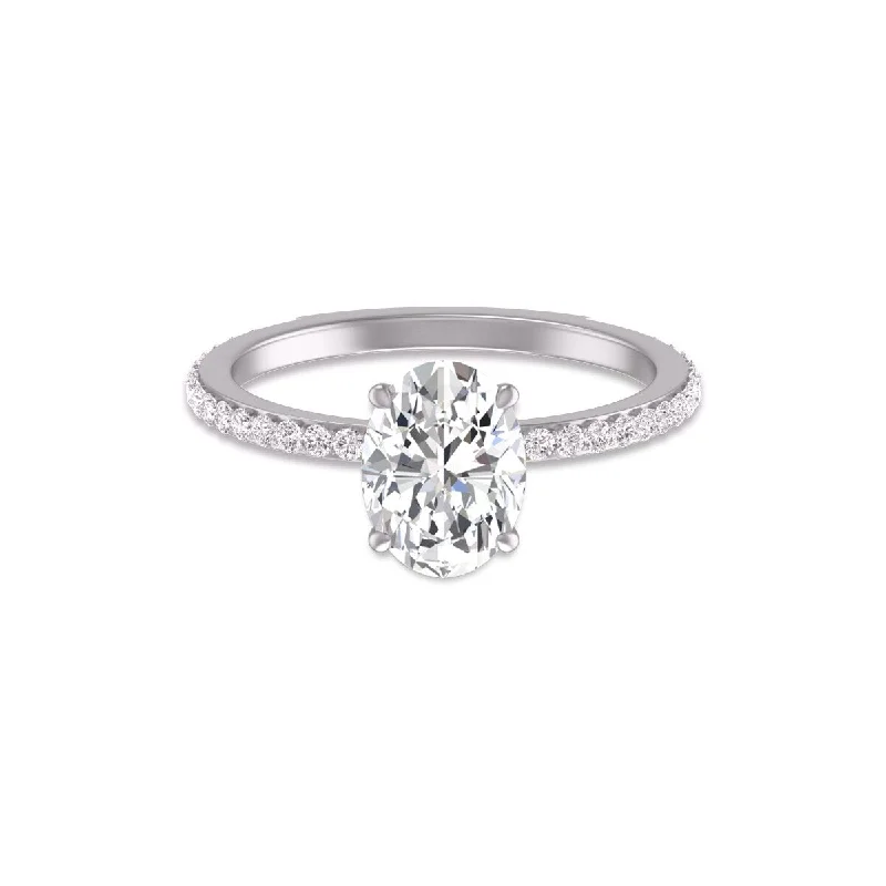 Smooth rim ring-Marquee 14K White Gold Hidden Halo Cleo Ring with IGI Certified 2 Carat Center Oval Shape Lab-Grown Diamond