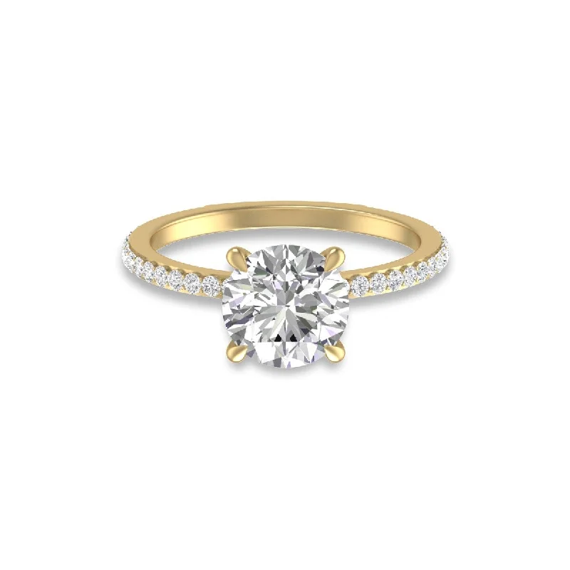 Bright diamond ring-Marquee 14K Yellow Gold Hidden Halo Cleo Ring with IGI Certified 2 Carat Center Round Lab-Grown Diamond