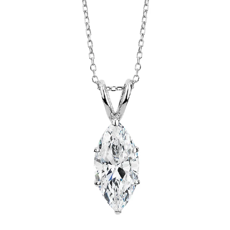 Vintage topaz necklace-Marquise solitaire pendant with 2 carat* diamond simulant in 10 carat white gold