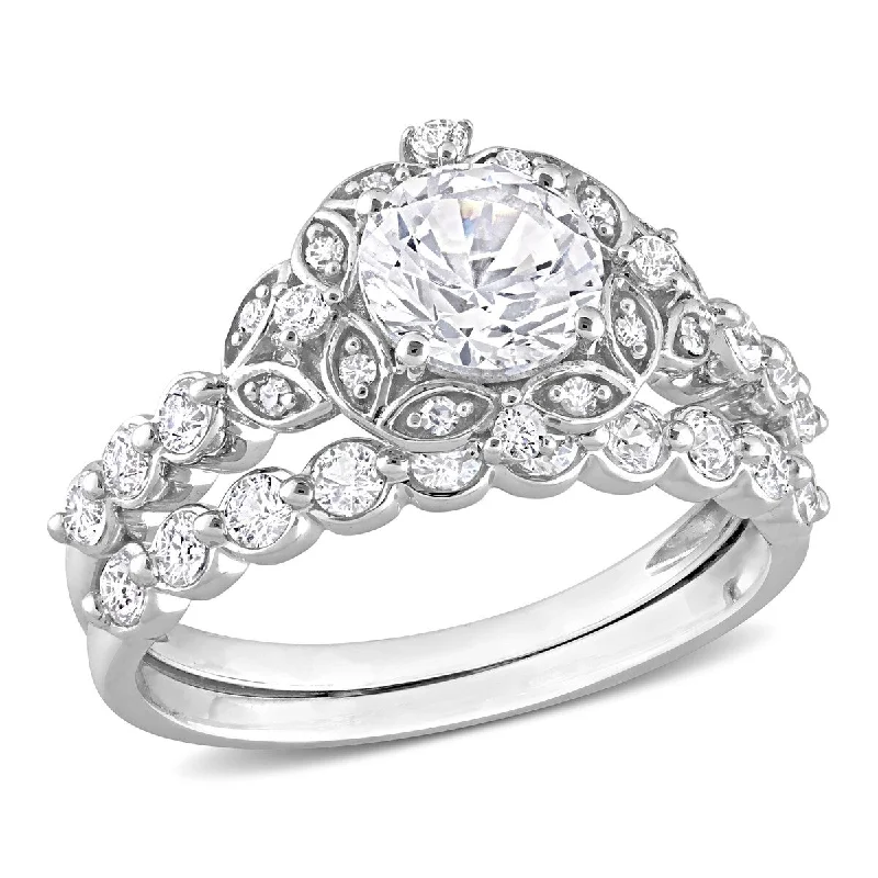 Rich gold ring-Miadora 2 1/4ct TGW Created White Sapphire Diamond Accent Vintage Bridal Ring Set in 10k White Gold