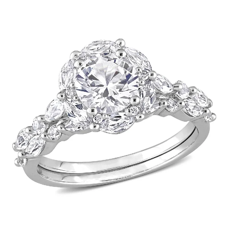 Coarse stone ring-Miadora 3 3/8ct TGW Created White Sapphire Diamond Accent Bridal Ring Set in 10k White Gold