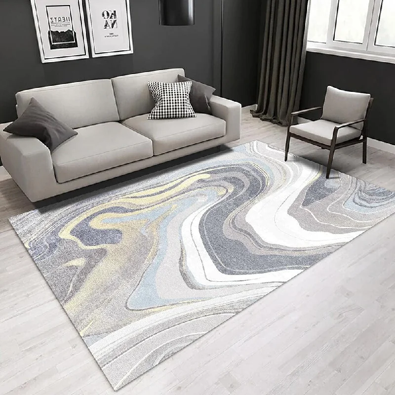 Peaked band ring-Mountain Ripple Area Rug,4x6 Feet,for Living Room,Gray-Blue