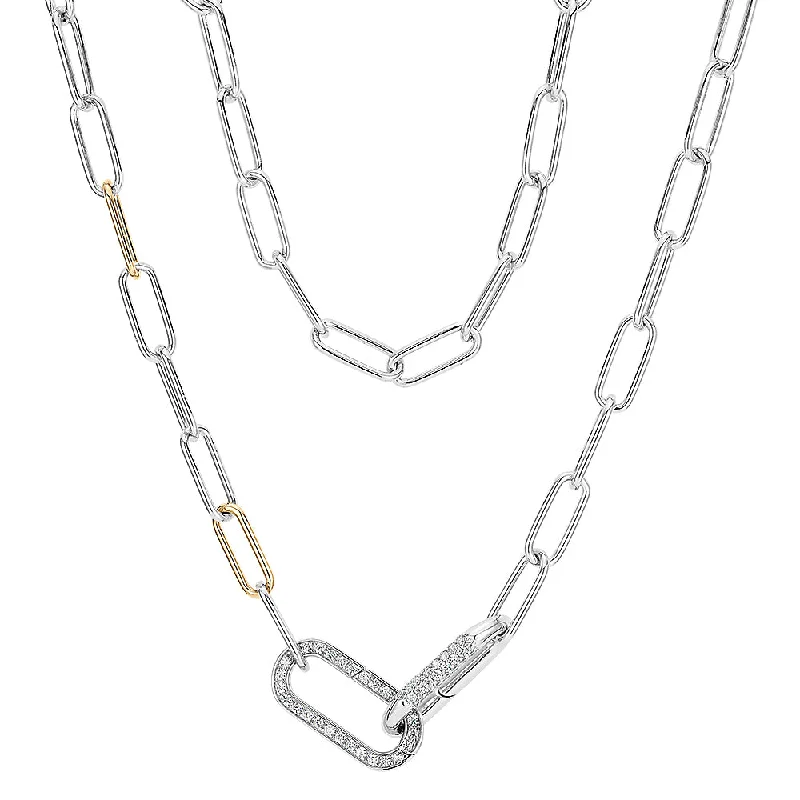 Hand-carved necklace-Necklace with 0.72 carats* of Round Brilliant diamond simulants in 10 carat yellow gold and sterling silver