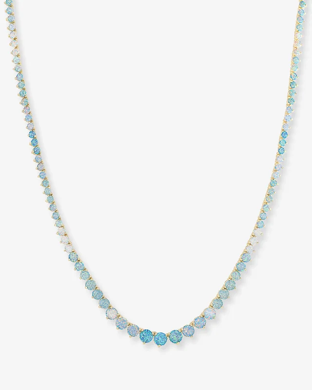 Malleable gem necklace-Not Your Basic Graduated Ombré Tennis Necklace 16" - Gold|Blue Opal Ombré