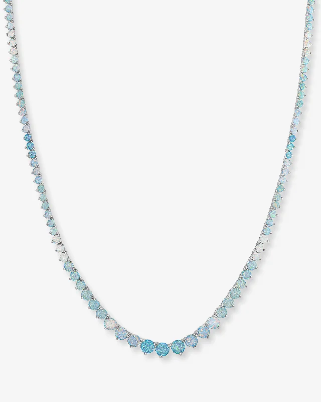 Flat-set stone necklace-Not Your Basic Graduated Ombré Tennis Necklace 16" - Silver|Blue Opal Ombré