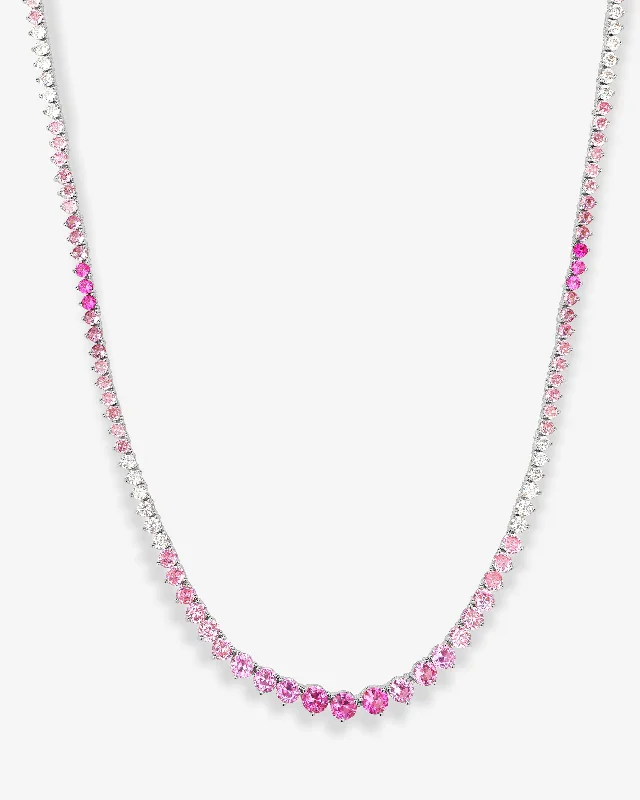 Shimmering minimalist necklace-Not Your Basic Graduated Ombré Tennis Necklace 16" - Silver|Pink Sapphire Ombré