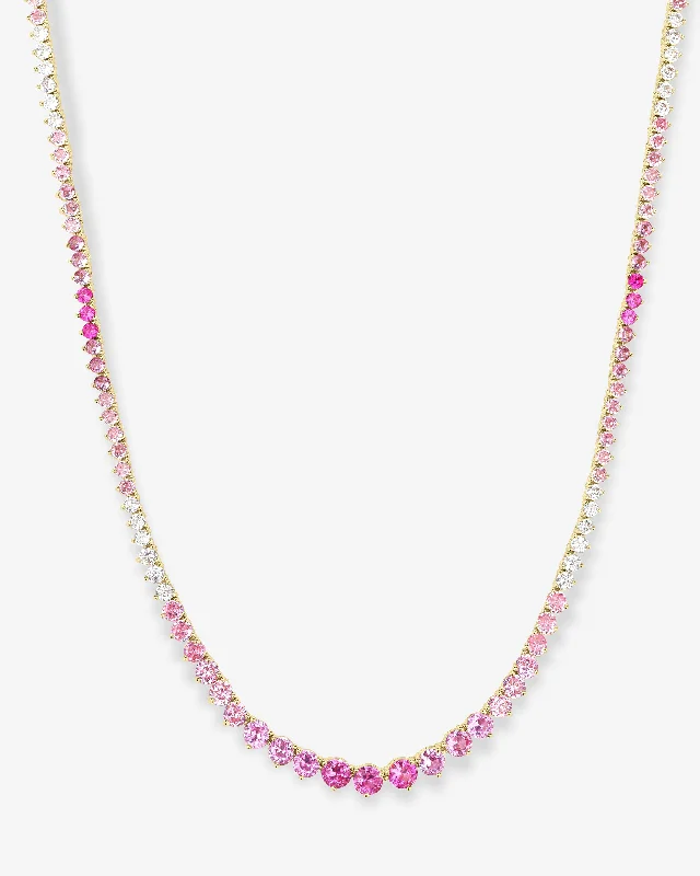 Antique emerald necklace-Not Your Basic Graduated Ombré Tennis Necklace 18" - Gold|Pink Sapphire Ombré