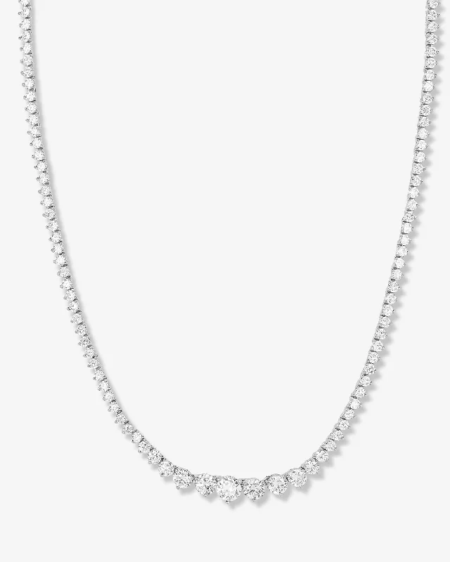 Curled rim necklace-Not Your Basic Graduated Tennis Necklace 16" - Silver|White Diamondettes