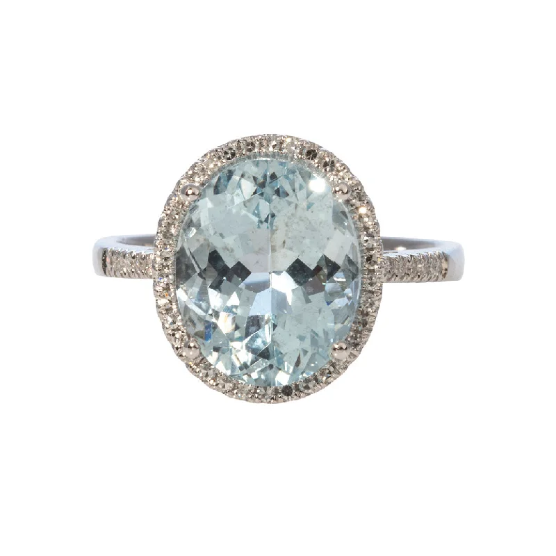 Elevated tier ring-2.93ct Oval Aquamarine & Diamond Halo 14K White Gold Ring