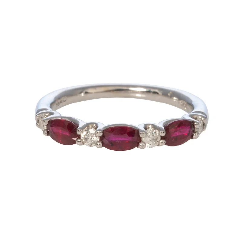 Packed sapphire ring-Oval Ruby & Round Diamond 18K White Gold Band