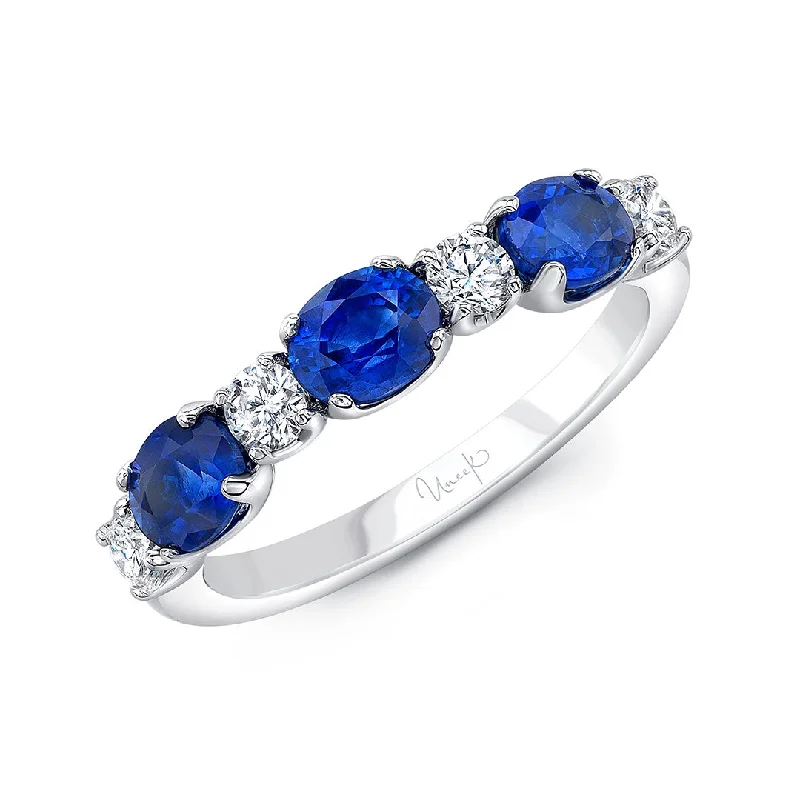 Frayed edge ring-Oval Sapphire & Round Diamond 18K White Gold Band