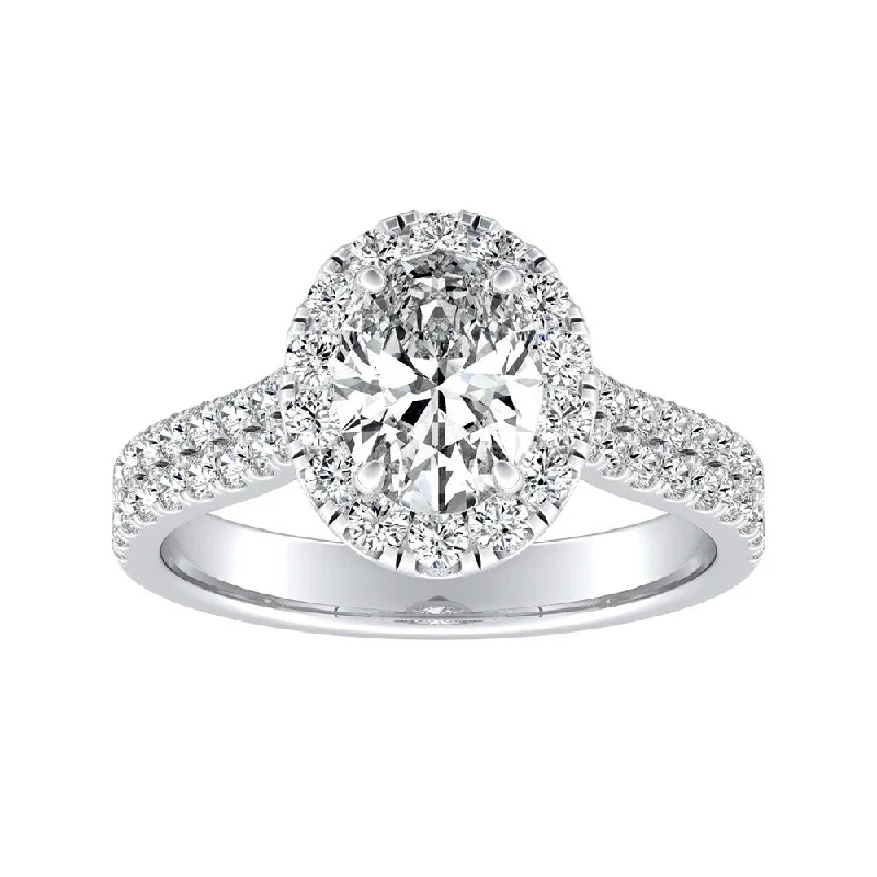 Unified band ring-Oval Shape Halo Diamond Engagement Ring 1 1/4ctw 14k Gold (H-I, SI1-SI2)