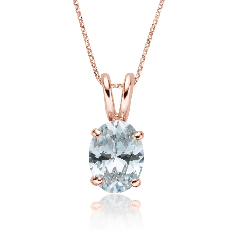 Eclectic stone necklace-Oval solitaire pendant with 2 carat* diamond simulant in 10 carat rose gold