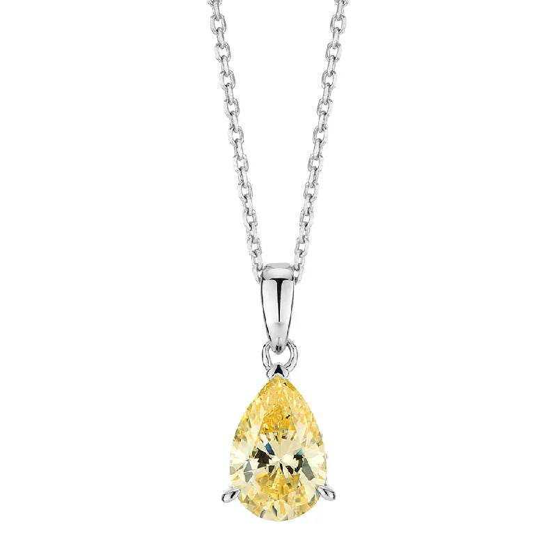 Vintage citrine necklace-Pear and Round Brilliant solitaire necklace with 1.42 carats* of diamond simulants in sterling silver