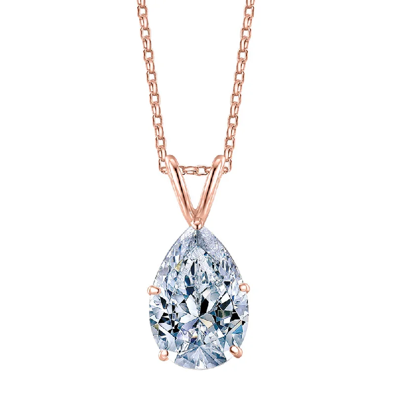 Rolling wave necklace-Pear solitaire pendant with 3 carat* diamond simulant in 10 carat rose gold