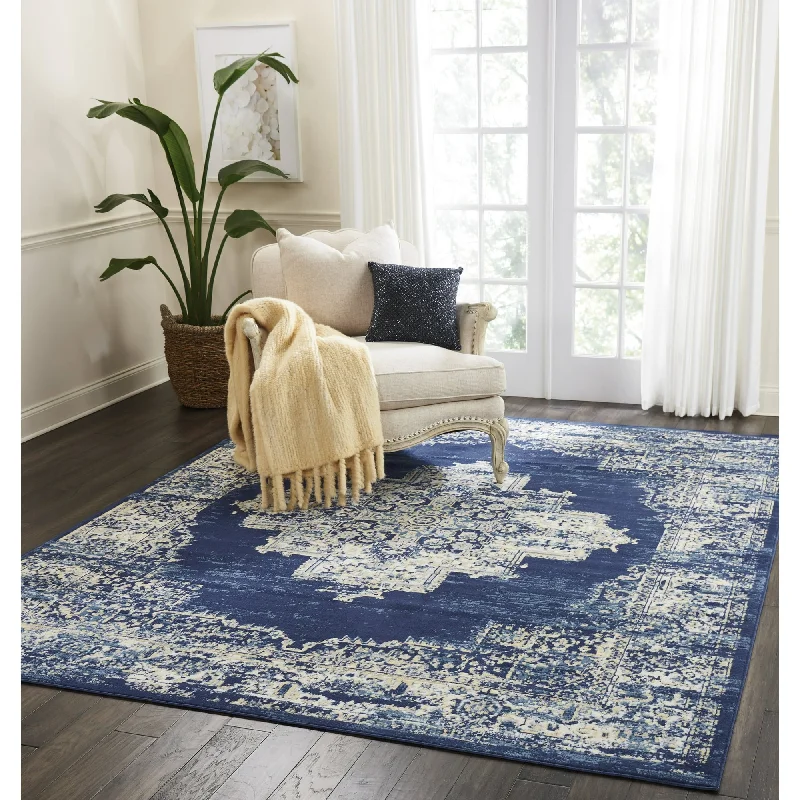 Carved pattern ring-Persian Navy Blue 7'10" x 9'10" Area Rug