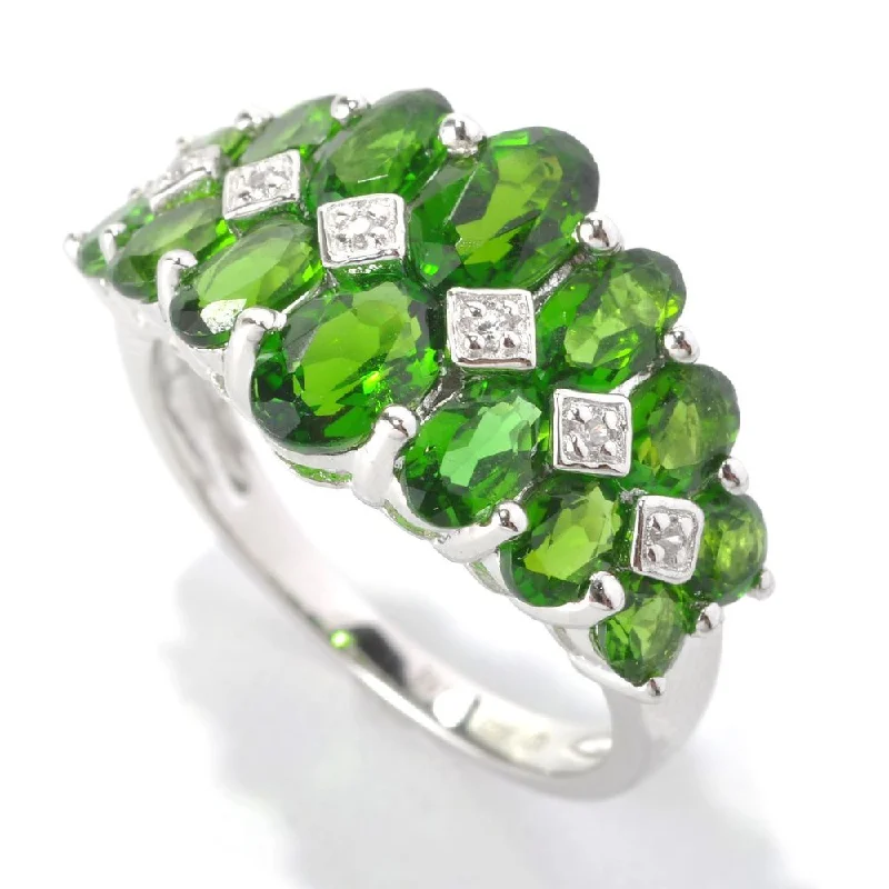 Leaning gem ring-Platinum Over Sterling Silver Chrome Diopside and Diamond Accent Graduated Band Ring