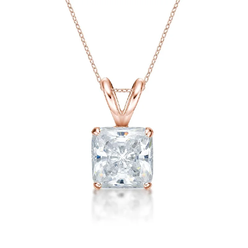 Malleable gem necklace-Princess Cut solitaire pendant with 1.5 carat* diamond simulant in 10 carat rose gold